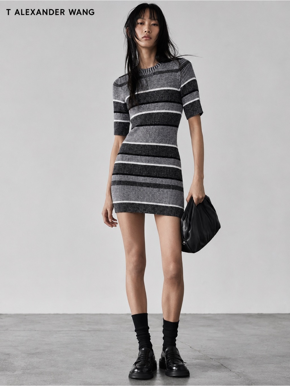 T ALEXANDER WANG PAINTED STRIPED RIB KNIT COTTON-BLEND STREETWEAR DRESS SZ M